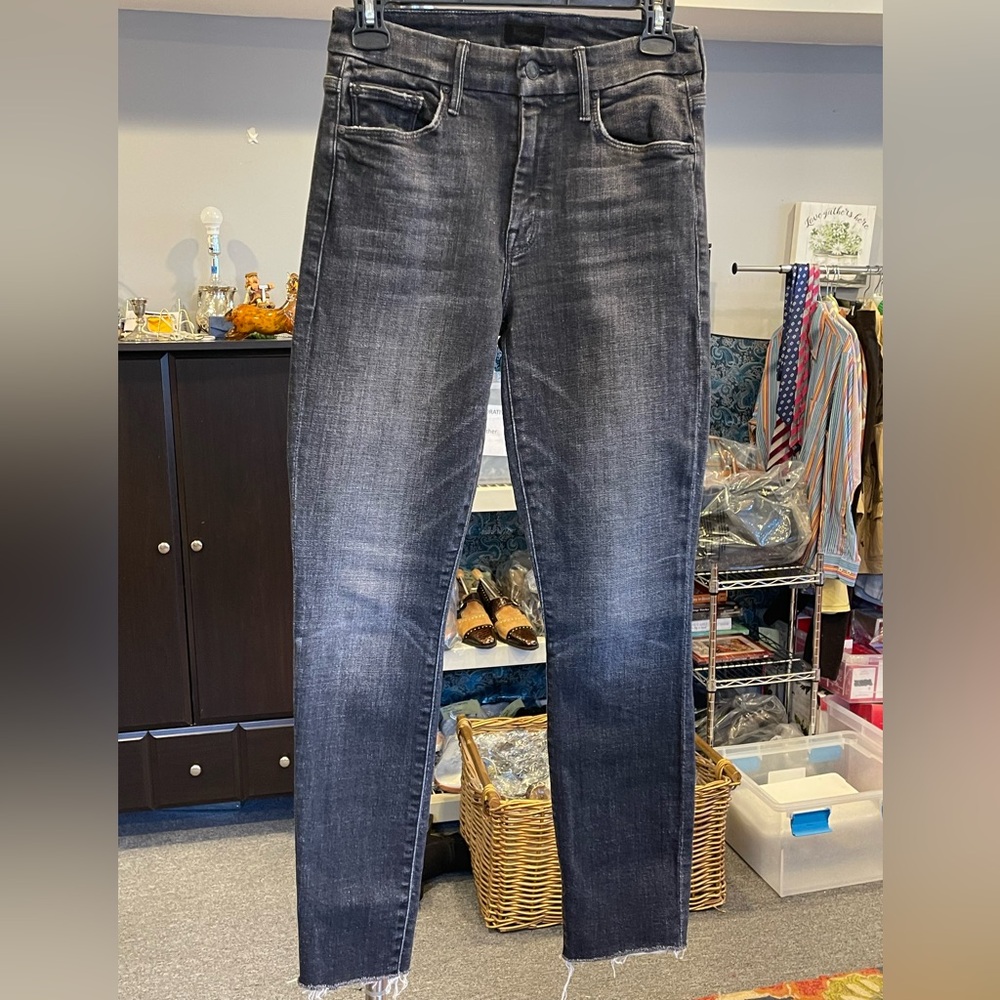Mother The Looker Ankle Fray Skinny Jeans Stargazing Wash Size 24 Style Black